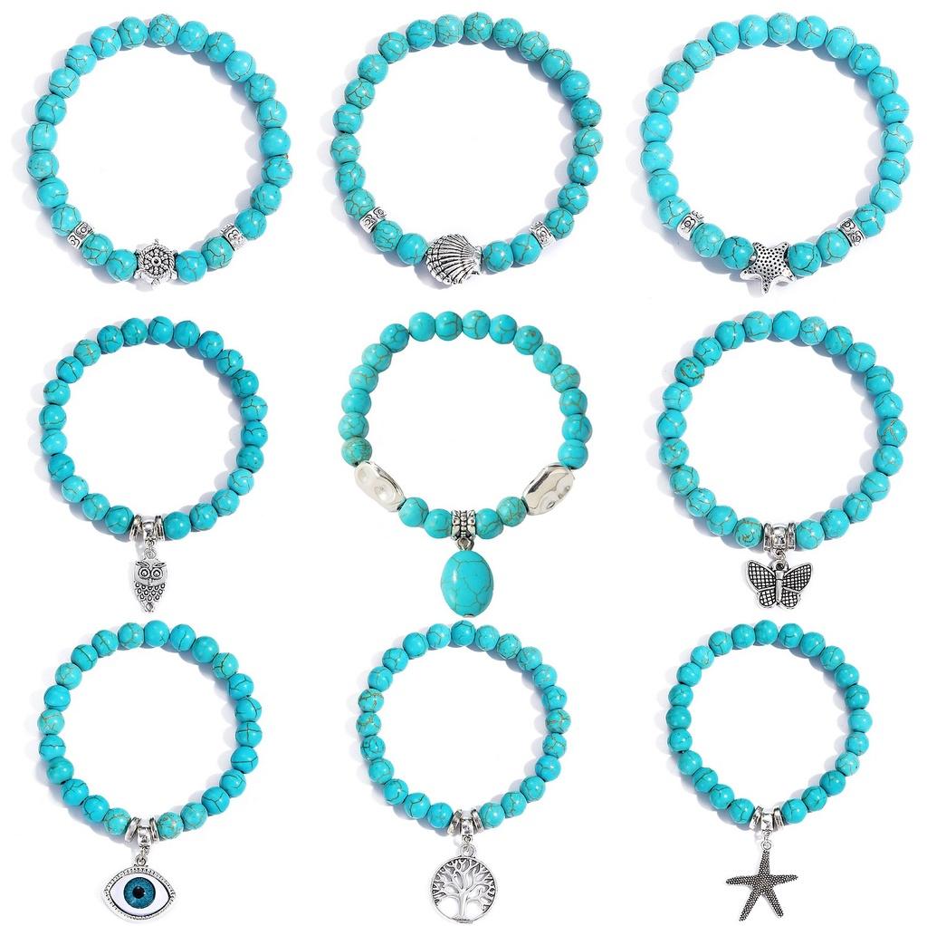 Fashionable Bohemian Ethnic Turquoise Beaded Bracelet Set For Women