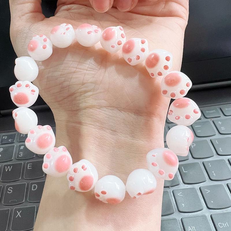 B104 2026 Cute Simple Cartoon Cat Paw Exquisite Acrylic Bead Bracelet Fashionable Casual Resin Bracelet Daily Daily Accessory