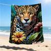 1pc Leopard Floral Print Throw Blanket Polyester Fiber, Lightweight Flannel, Soft & Warm, All Season Use for Outdoor, Camping Digital Print