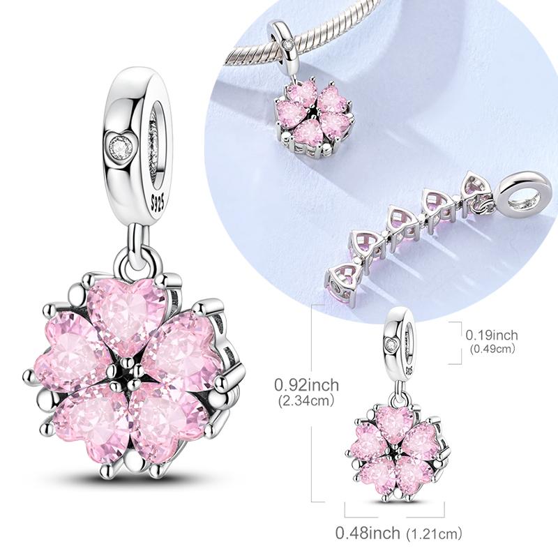 Original 925 Sterling Silver Charms Magnetic Deformable Peach Blossom Pendant Fit Original Bracelet Necklace For Women DIY Gift