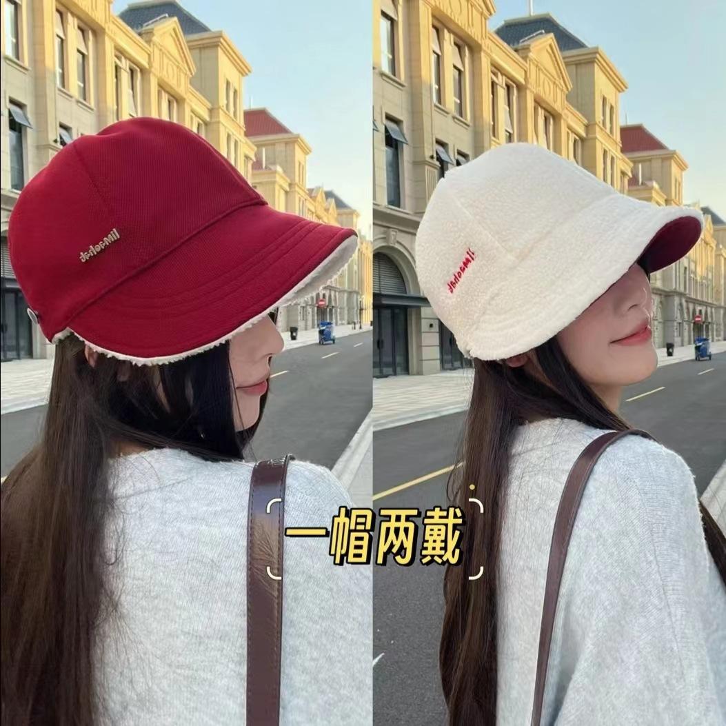 

The new double-sided Zhao Ruth cap children s autumn and winter versatile face little lamb wool bucket hat tide Adjustable (can hang mask)