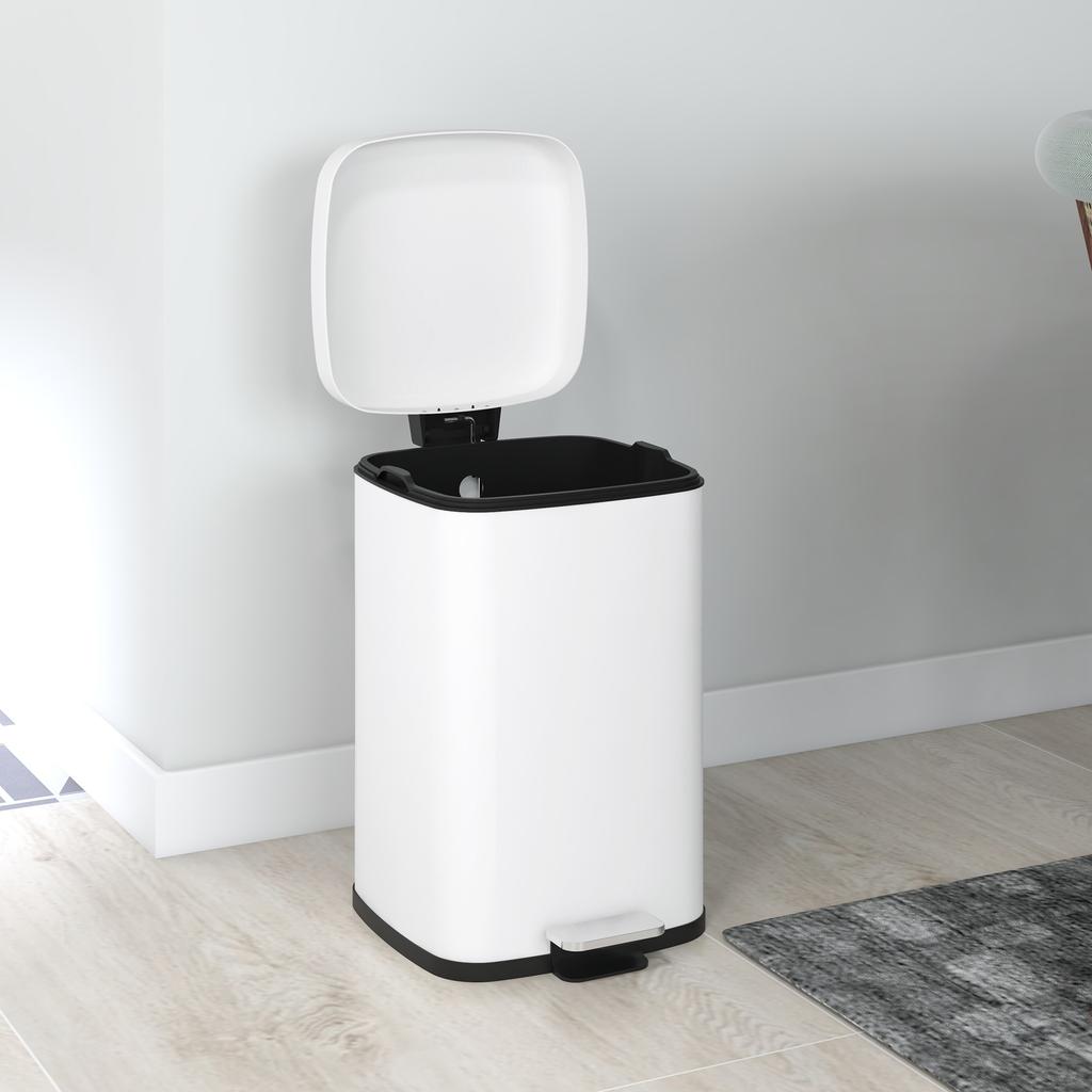 Kitchen Trash Can 20L With Soft Close Lid And Pedal Removable Inner Bucket 28Cm X 35Cm X 45H Cm White