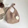 Solid Color Knitting Shoulder Bag Flower Large Capacity Bohemian Crochet Tote Bag Hollow Out Versatile Casual Woven Handbag