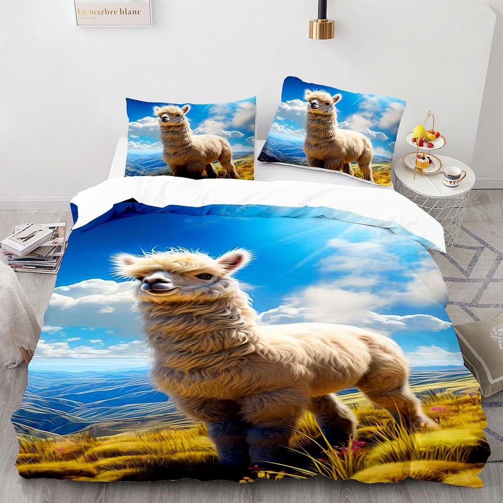 Blue Sky Alpaca Bedding Set Boys Girls Duvet Cover with 1 Pillowcase 75x50cm,Teenager and Children Bedding set for All Seasons