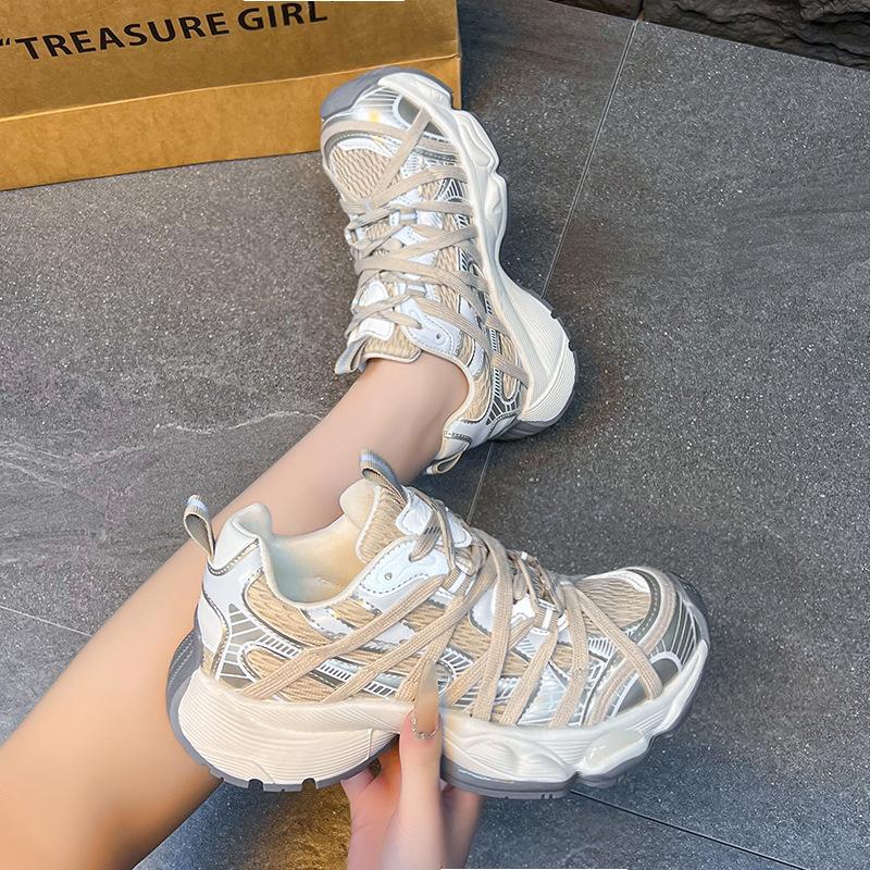 

Paris strap platform leather dad shoes women s shoes 2025 autumn new small super good-looking mesh sneakers 40 шампанського
