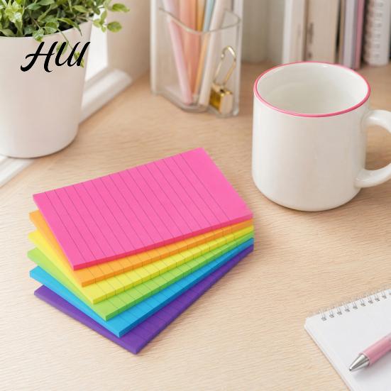 Classification Stick Notes 6 Pcs Lined Notes, 6x4in Ruled Self-Stick Pads, 45 Sheets/Pad Colorful Bright Highlight Adhesive Sticking Memo Pads for to