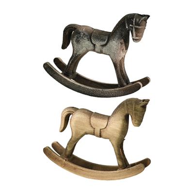 Rocking Horse Wooden Sculpture Ornament Figurine for Shelf Living Room Gift Bedroom