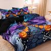 Set Copripiumino con Stampa Castello Spettrale di Halloween, Biancheria da Letto Stampata con Fantasma Notturno Viola, Zucca, Teschio, Casa Infestata, 3 Pezzi