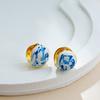 User Friendly Ceramic Ear Clip Blue Floral Pattern Dangle Earring Sturdy Copper Material Office And Casual Accessory