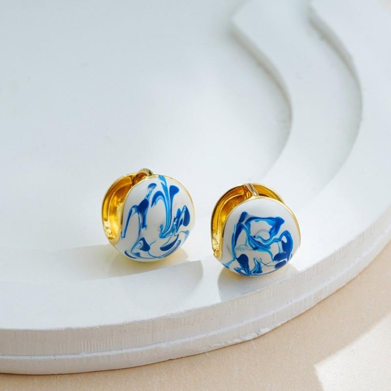 User Friendly Ceramic Ear Clip Blue Floral Pattern Dangle Earring Sturdy Copper Material Office And Casual Accessory