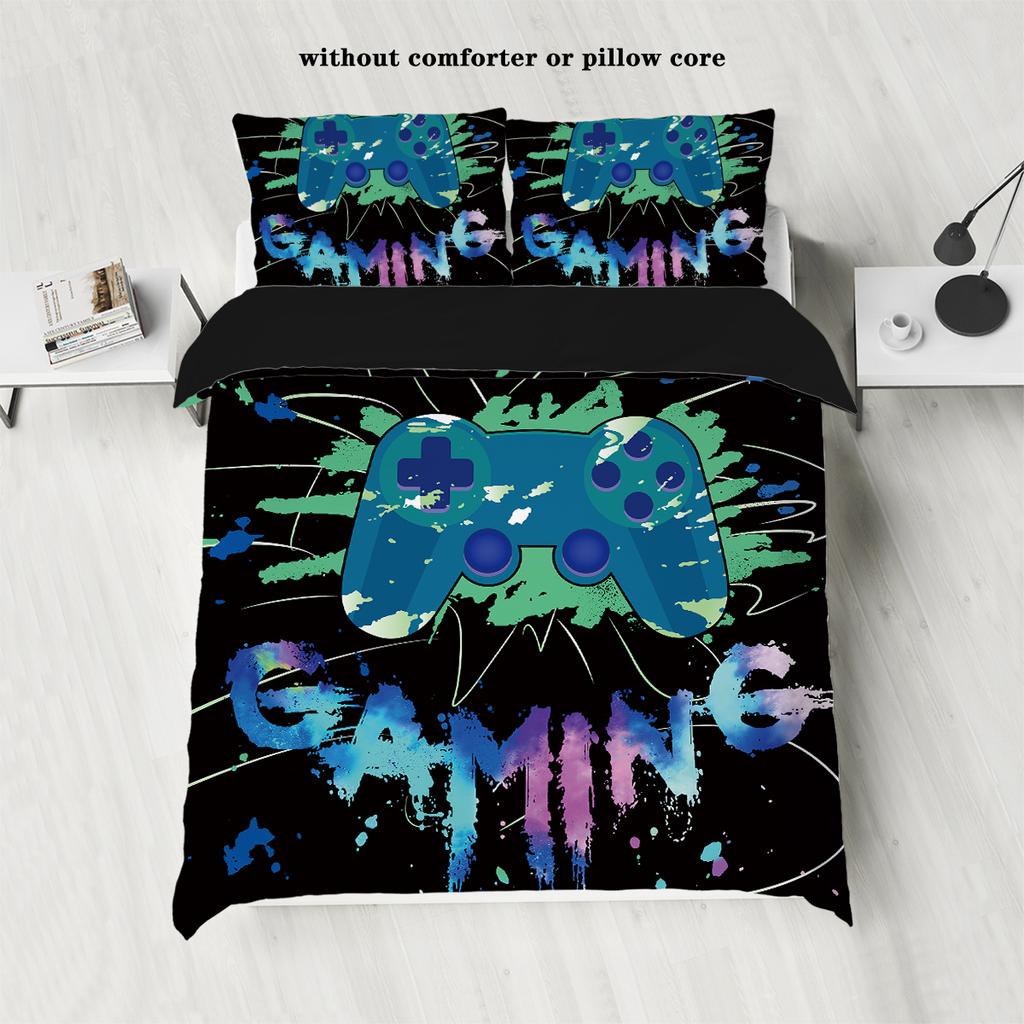 3-piece Down Duvet Cover Set with Game Controller Pattern Digital Printing (1 Duvet Cover+2 Pillowcases, No Core) Bedding Set