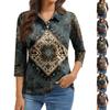 Damenmode Lässig Revers Kurz 3/4 Ärmel Print Hemd Damen Knopfleiste Oberteile