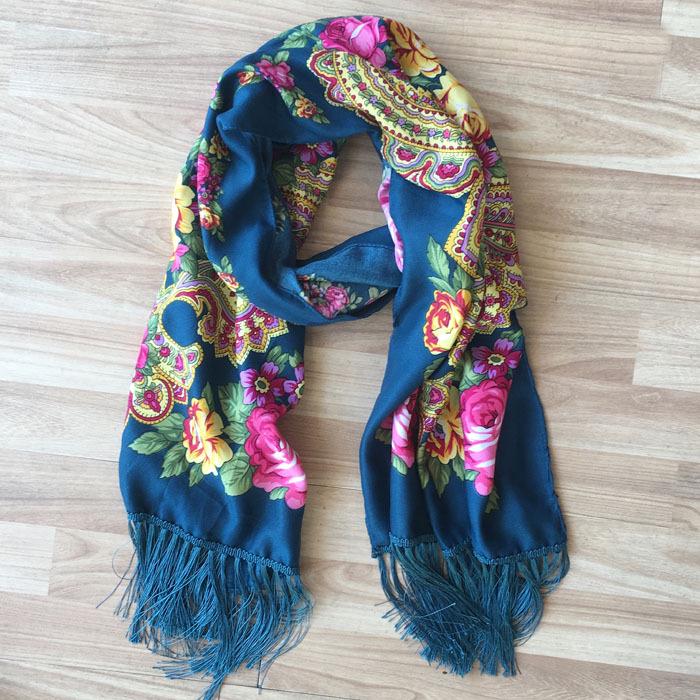 Ethnisch Stil Blumenmuster Russischer Schal Damen Luxus Blumenbedrucktes Bandana Strandtücher Retro Fransen Winter Pashmina Schal