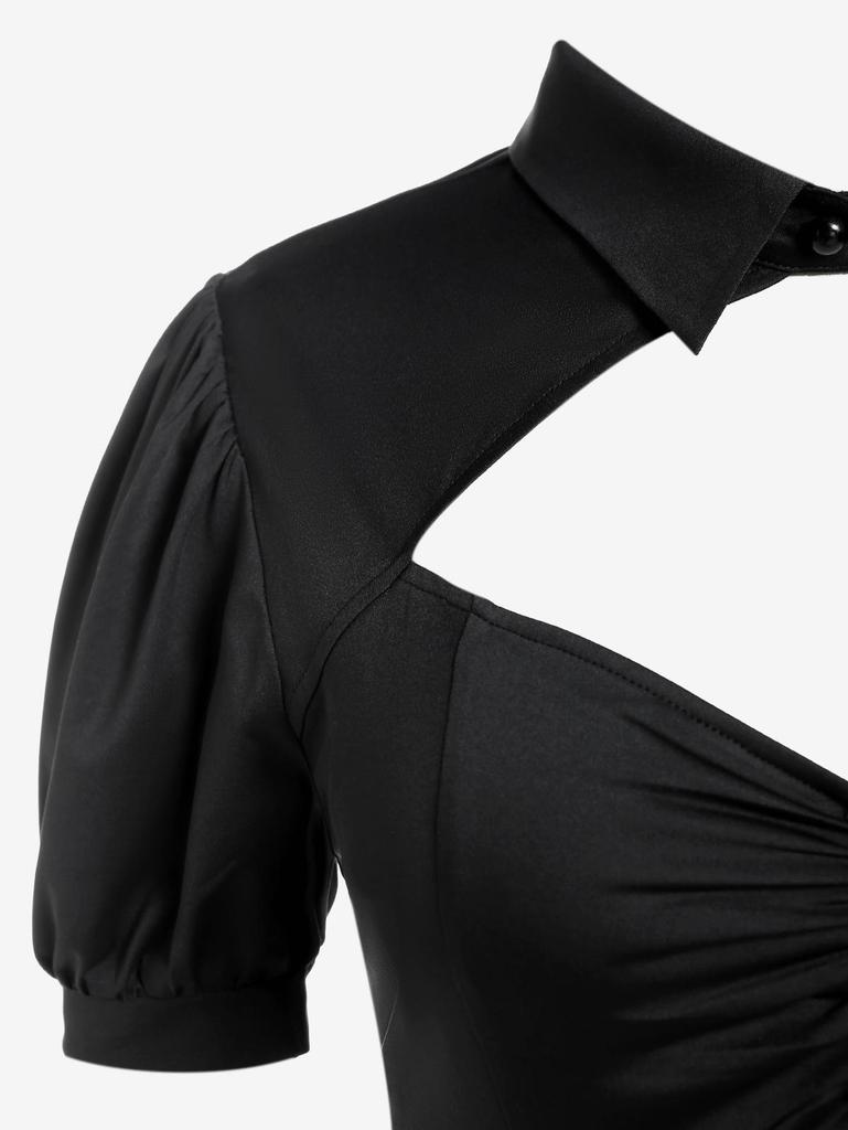 Rosegal Plus Size A-Linien-Kleid mit Cut-outs, Schnürung, gerüschtem Hemdkragen