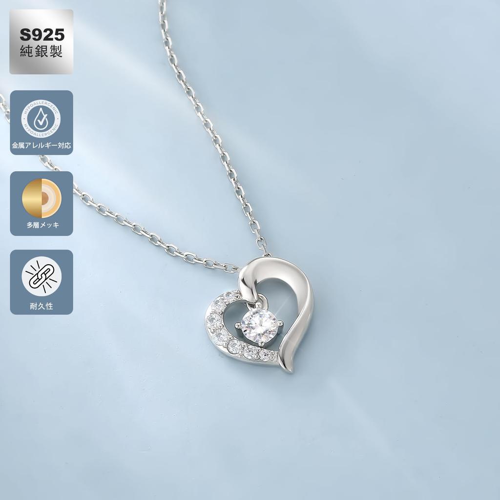 Moissanite Heart Necklace for 925 Moissanite Pendant Heart White Gold Adjustable Gift KRKC&CO Women, Silver, Necklace, Shape, Hypoallergenic, 0.3ct,