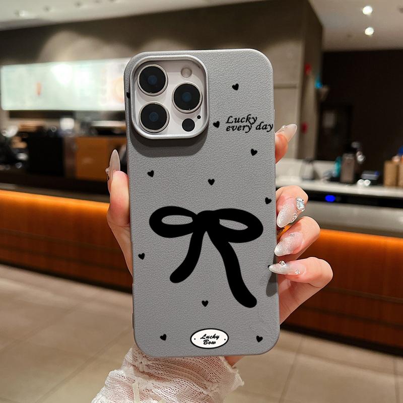 Plain Color Bowknot Patterned Leather Texture Shell for iPhone 16 Pro 15 14 Plus 13 12 Pro Max 11 Shockproof Soft Tpu Slim Matte Case Cover