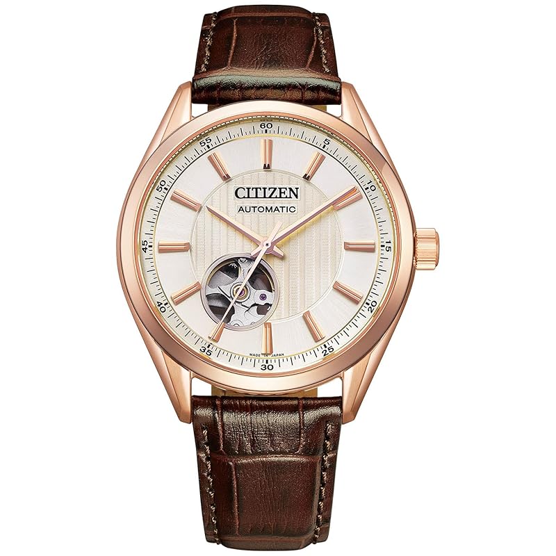 

[Citizen] watch citizen collection mechanical self-winding waterproof pink gold open heart NH9112-19A men s brown