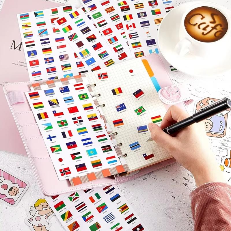 Adesivi Bandiere del Mondo 192 Paesi Autoadesivi Etichette da Viaggio per Paesi del Mondo Adesivi per Viso per Diario Festa 6 Fogli