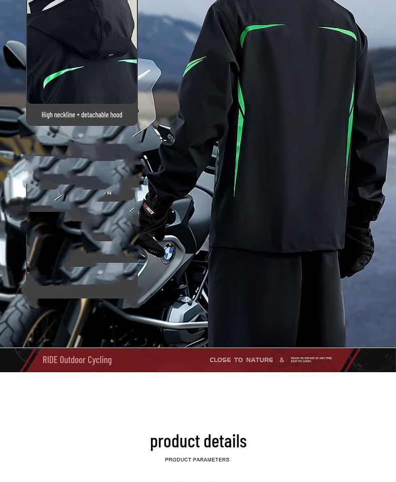 Men's Motorcycle Raincoat and Pants Set - Split Type, Stormproof Riding Gear