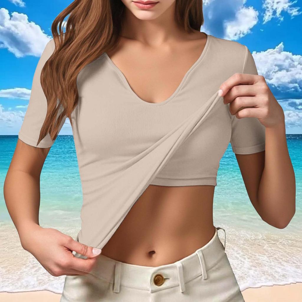 Short Sleeve Tops for Women V Neck Crop Tee Summer Tops for Women Boho Tops for Women Spring Tops for Women