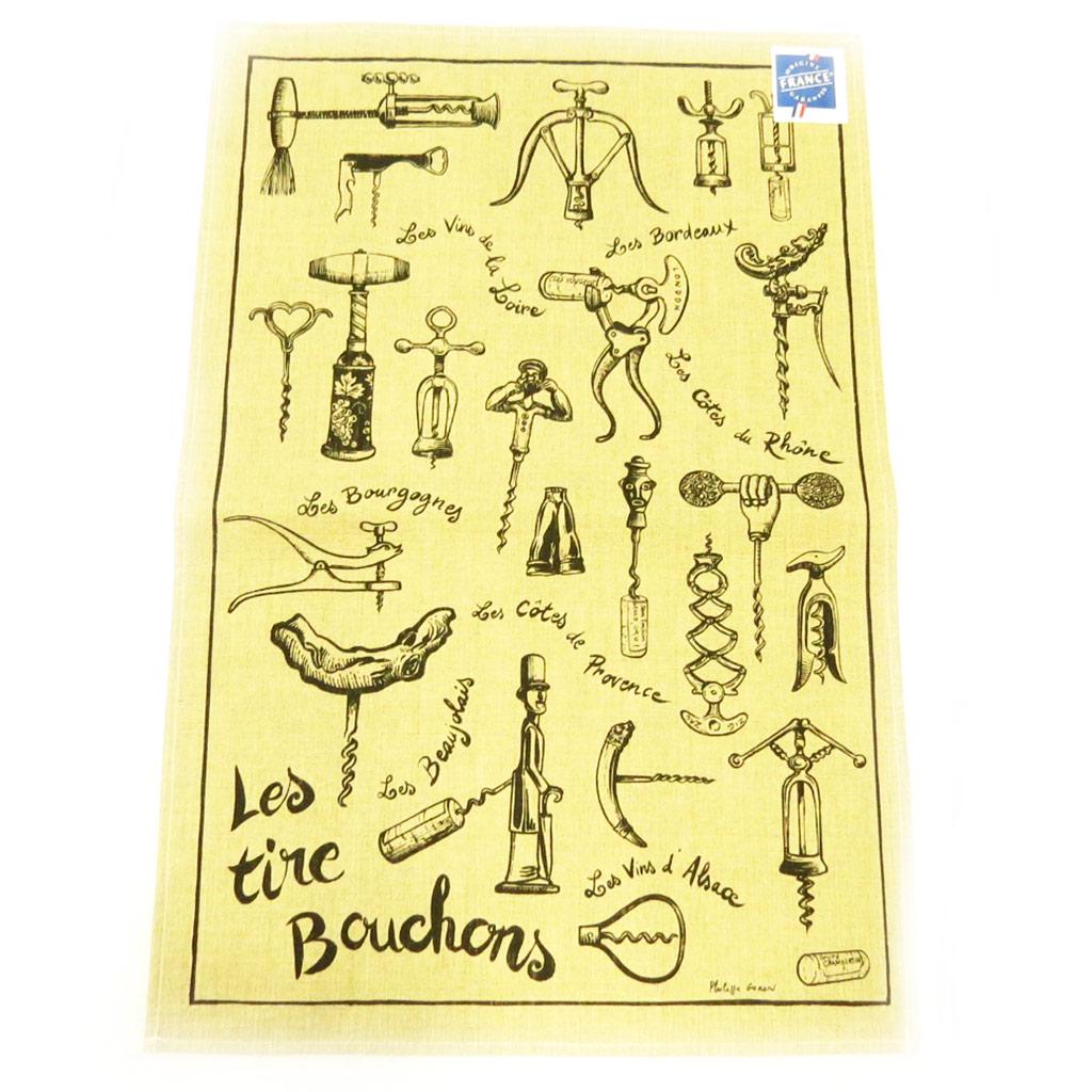 Les Trésors De Lily [L4714] - Designer Tea Towel 'Les Tire-bouchons' Ecru