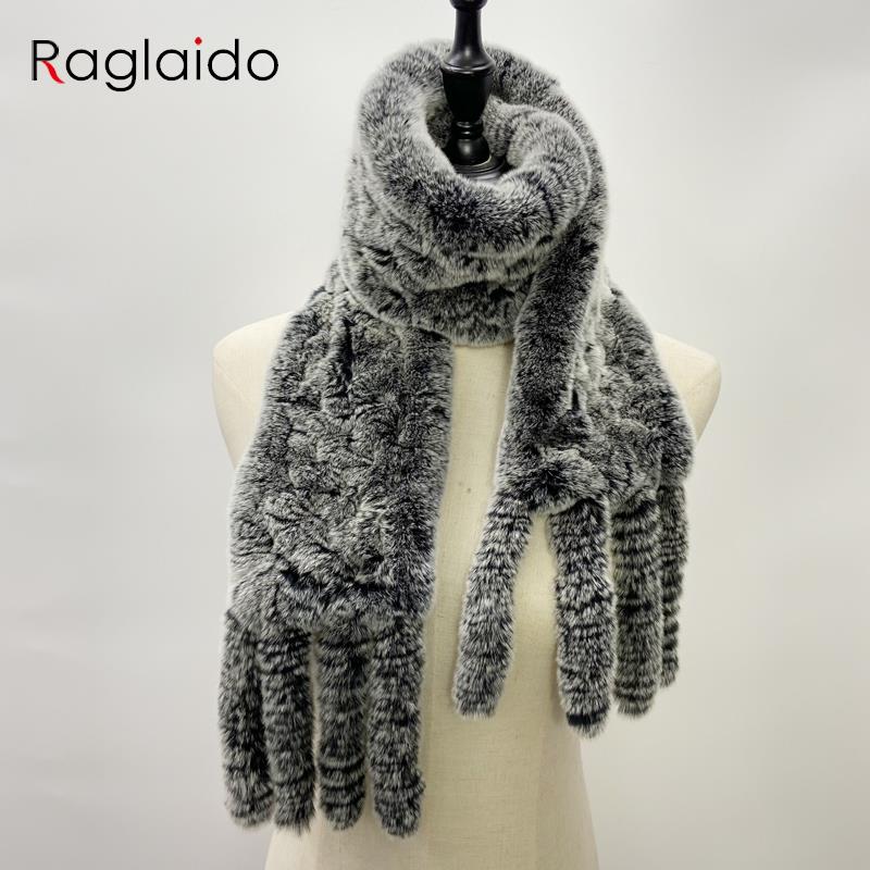 Natural Rabbit Fur Scarf Women Winter Warm Shawls Fashon Plaid Knitted Real Fur Scarves Bufanda Luxury Designer Scarf