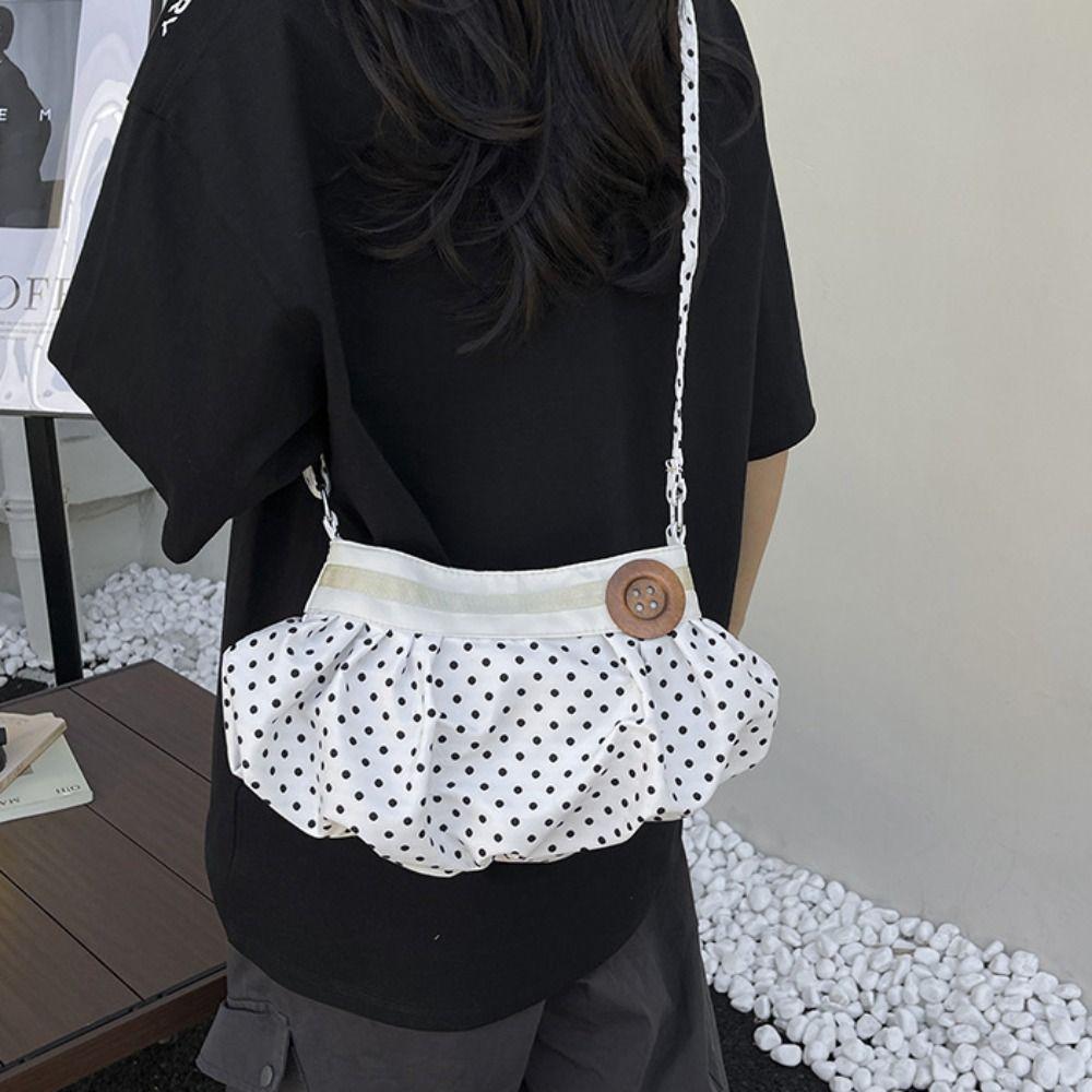Cute Nylon Crossbody Bag Canvas Printing Handbag Sweet Polka Dot Shoulder Bag Ladies