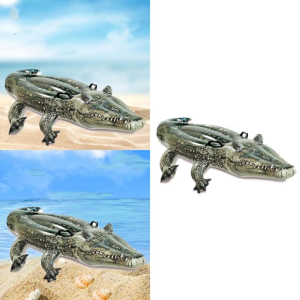 Bóia Inflável Grande de Crocodilo para Crianças Nadando Verde PVC Assento de Surfe Anel 155x80x31cm