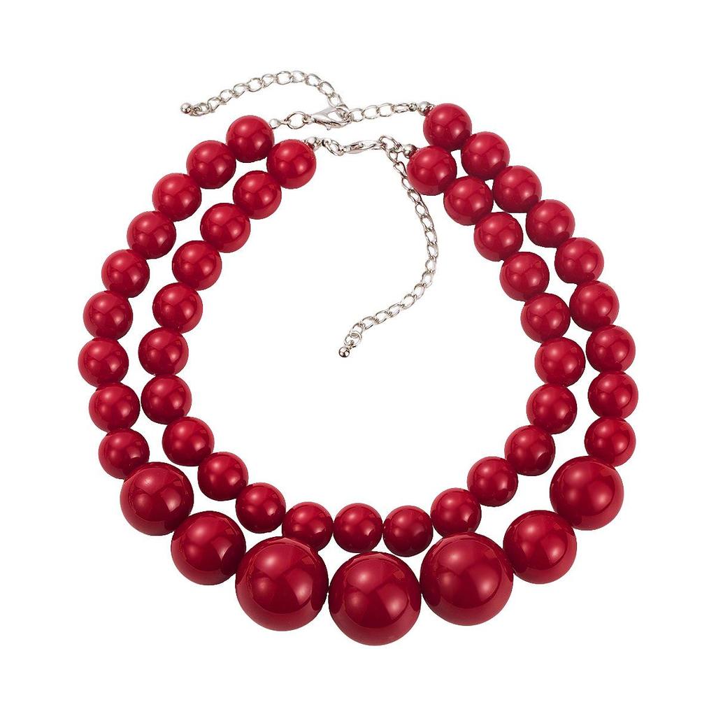 Retro Double Layer Resin Beaded Necklace - Exaggerated Layered Handmade Collarbone Chain
