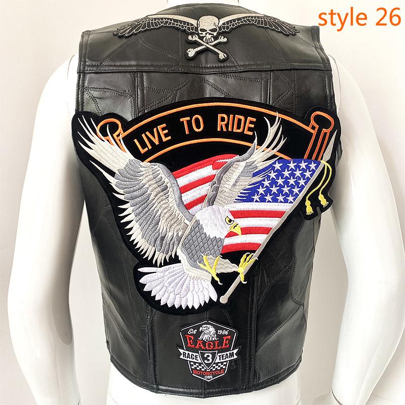 

Європейський мотоциклетний жилет Harley Шкіряний жилет Чоловіча шкіряна куртка через плече Bio Green Magic Embroidery Badge Design XL