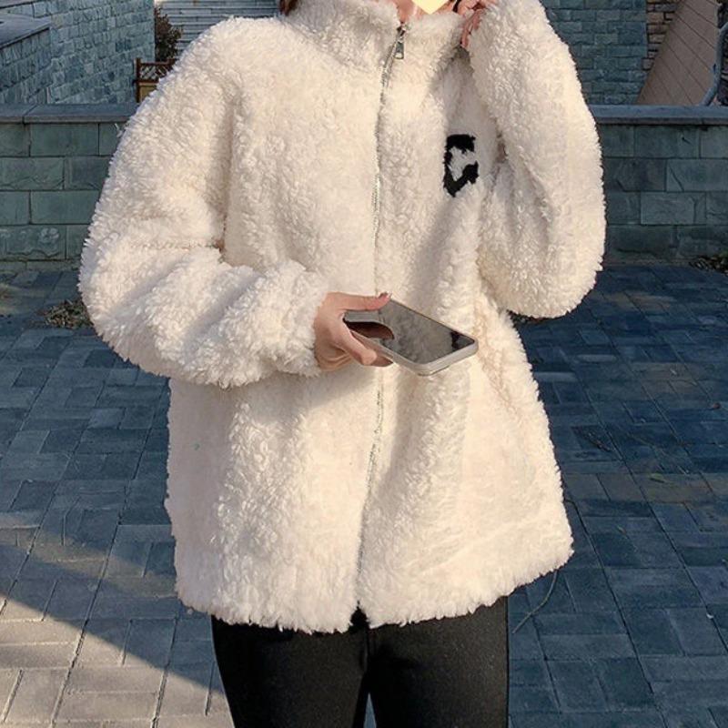 Fleece Jacket Women's New Winter Fleece Autumn and Winter Fleece Short Sweater Thick