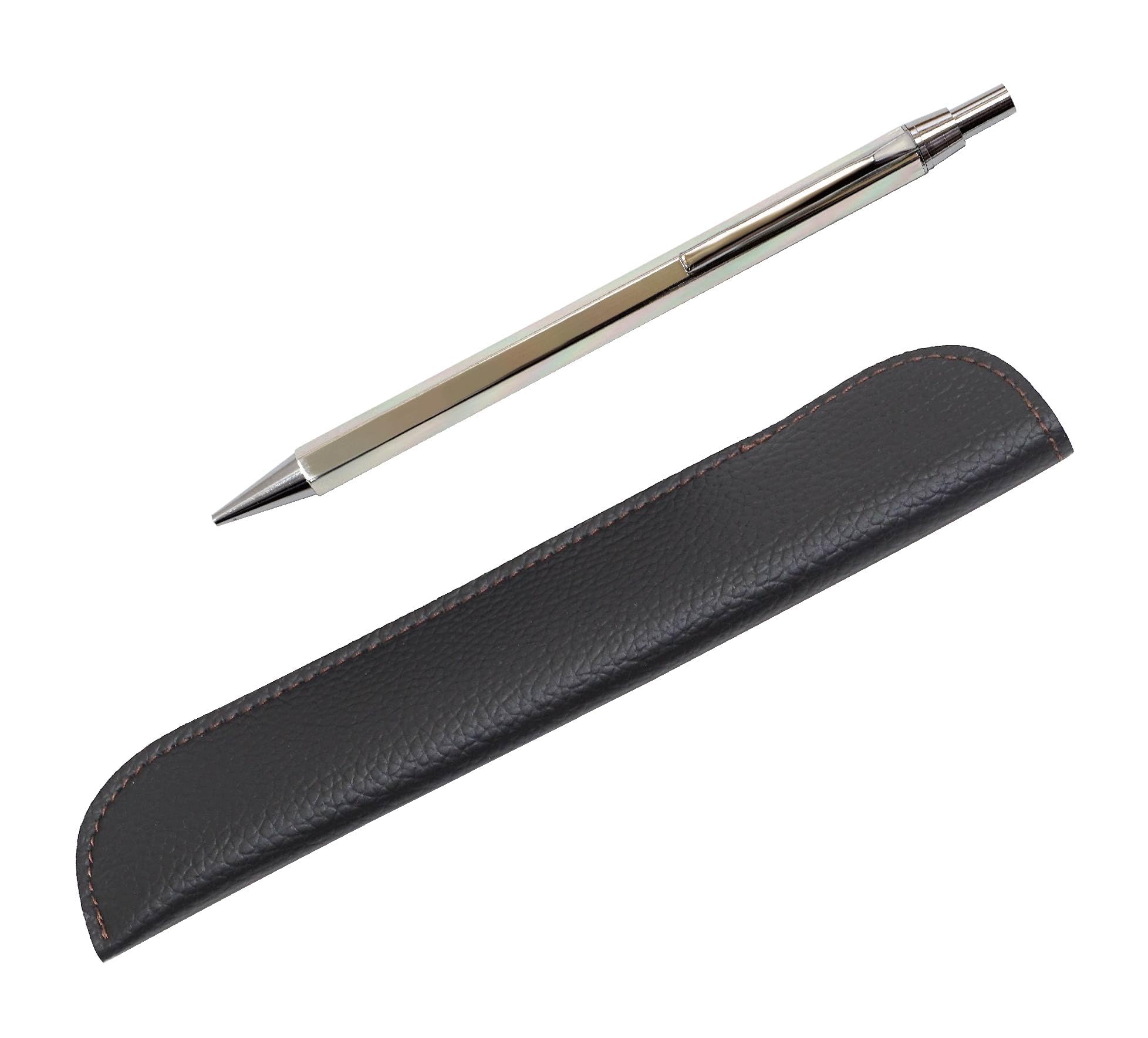 

Takizawa Z66 All-Silver Hexagonal Knock Metal Mechanical Pencil with Stylish Synthetic Leather Pen Case Set (3-Pack) T23-LS042-Z66SS-3
