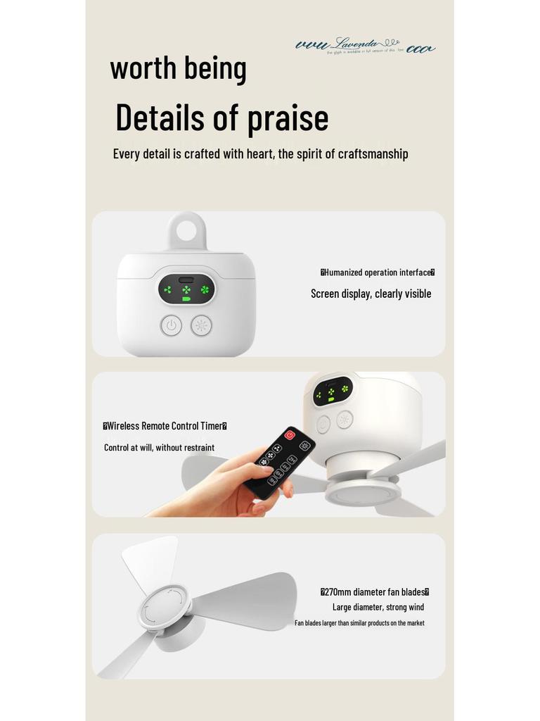 Portable USB Rechargeable Wireless Fan with Remote Control for Camping, Dorms, and Outdoor Use