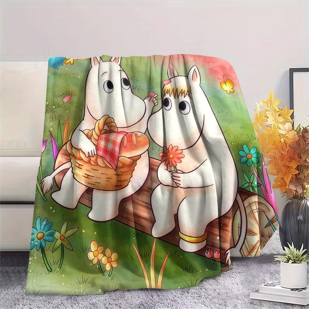 Moomin2 Flannel Blanket, High quality Comfortable for All Seasons, Home Decor, Warmth and Comfort