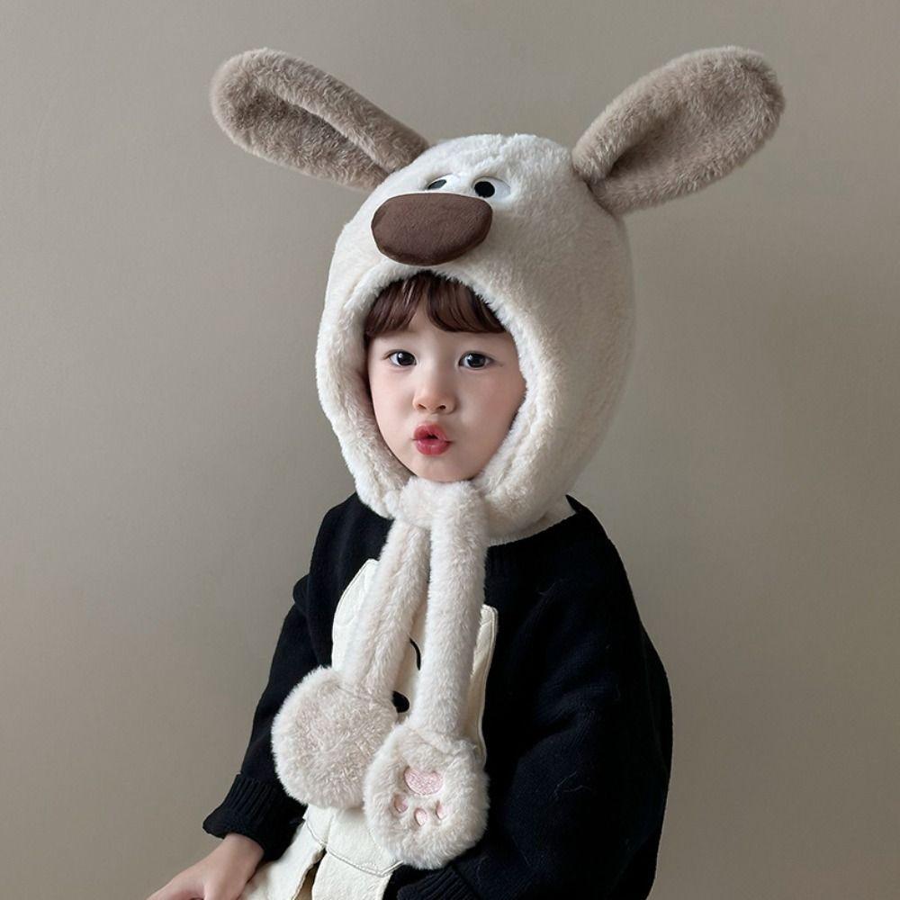 Kawaii Capybara Hooded Scarf Lamb Cartoon Beanie Caps Versatile Baby Ear Protection Hat Infant
