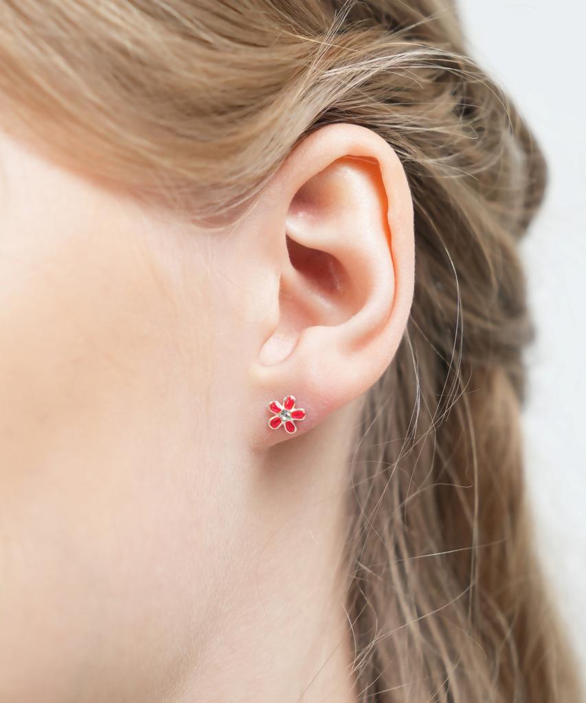 Bonbeau Shining Color Flower Pin Earrings Silver 925 Silver Post Color Cubic Flower Earrings