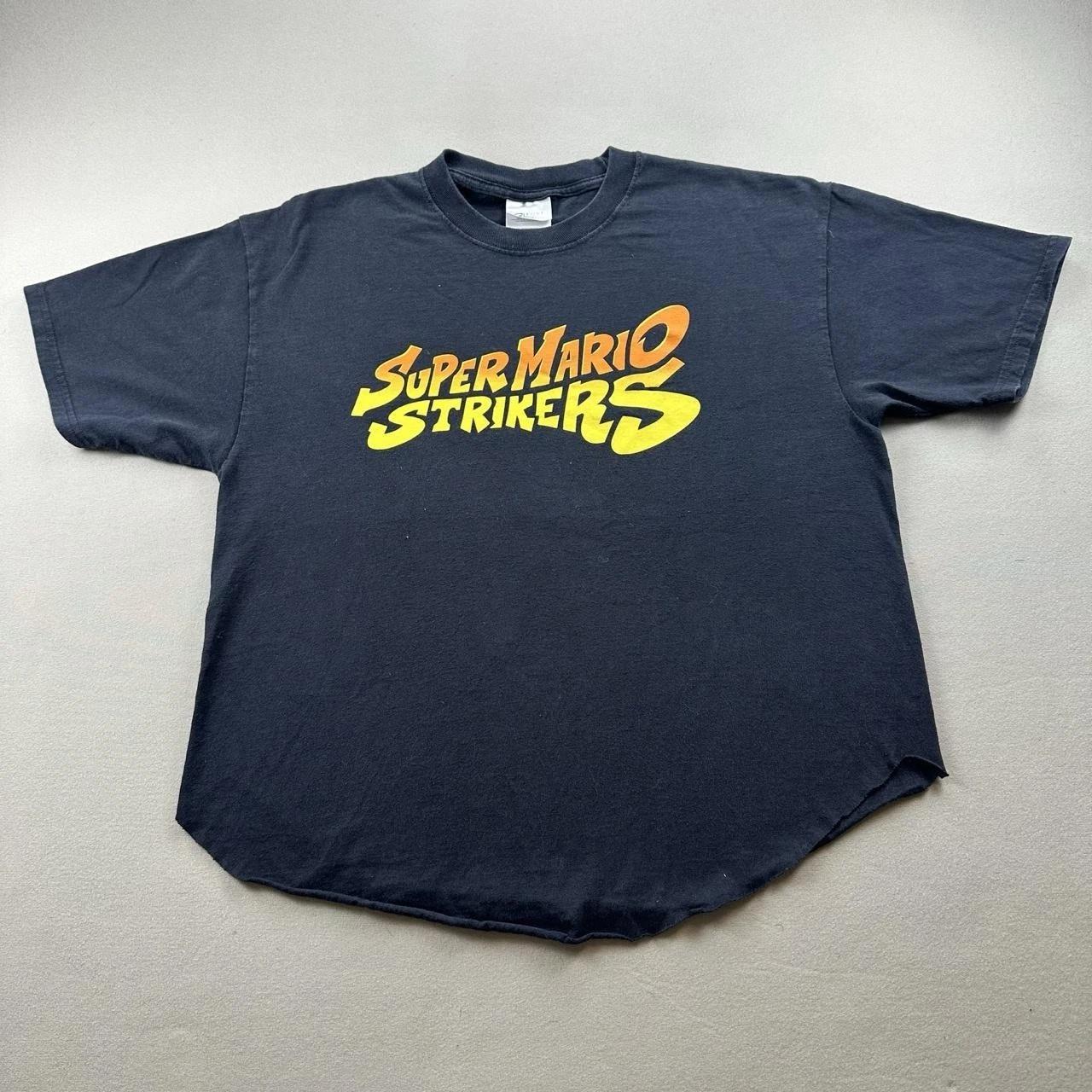 Vintage Super Mario Strikers T-Shirt Mens Large Black Nintendo Soccer GameCube L