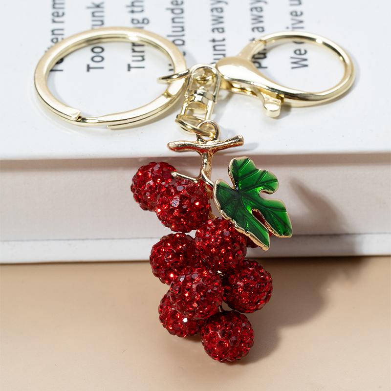 Luxury Rhinestone Grape Keychain, Fashion Car Key Ring Pendant, Cute Bling Key Accessory for Women Girls Gift
