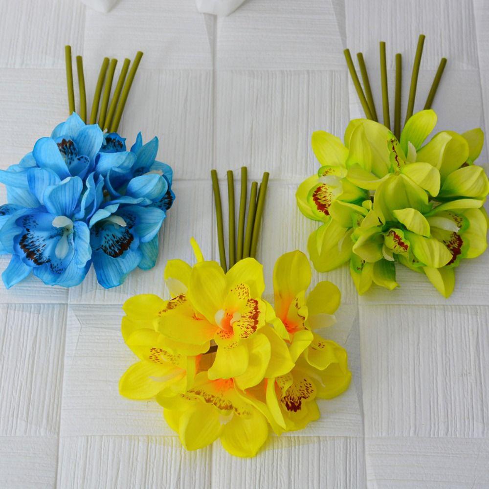 

6 Heads Artificial Large Orchid Bouquet Real Touch Fake Flower Outdoor Garden Decor