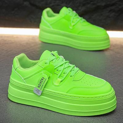 Hot Men's Leather Casual Shoes Breathable Increase Thick Sole Men's Vulcanized Shoes Trendy All-match White Green Casual Shoes