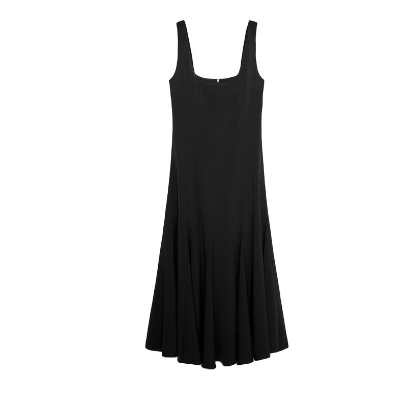 Spring New Women's Clothing Hepburn Style Minimalist Long Wide Shoulder Strap Square Collar Midi Skirt Dress 4088046