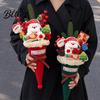 Handcrafted Holiday Keepsakes Christmas Cone Bouquet Plush Santa Claus Shaped Bouquet with Winter Home Accents Artificial Red Berrries Pine