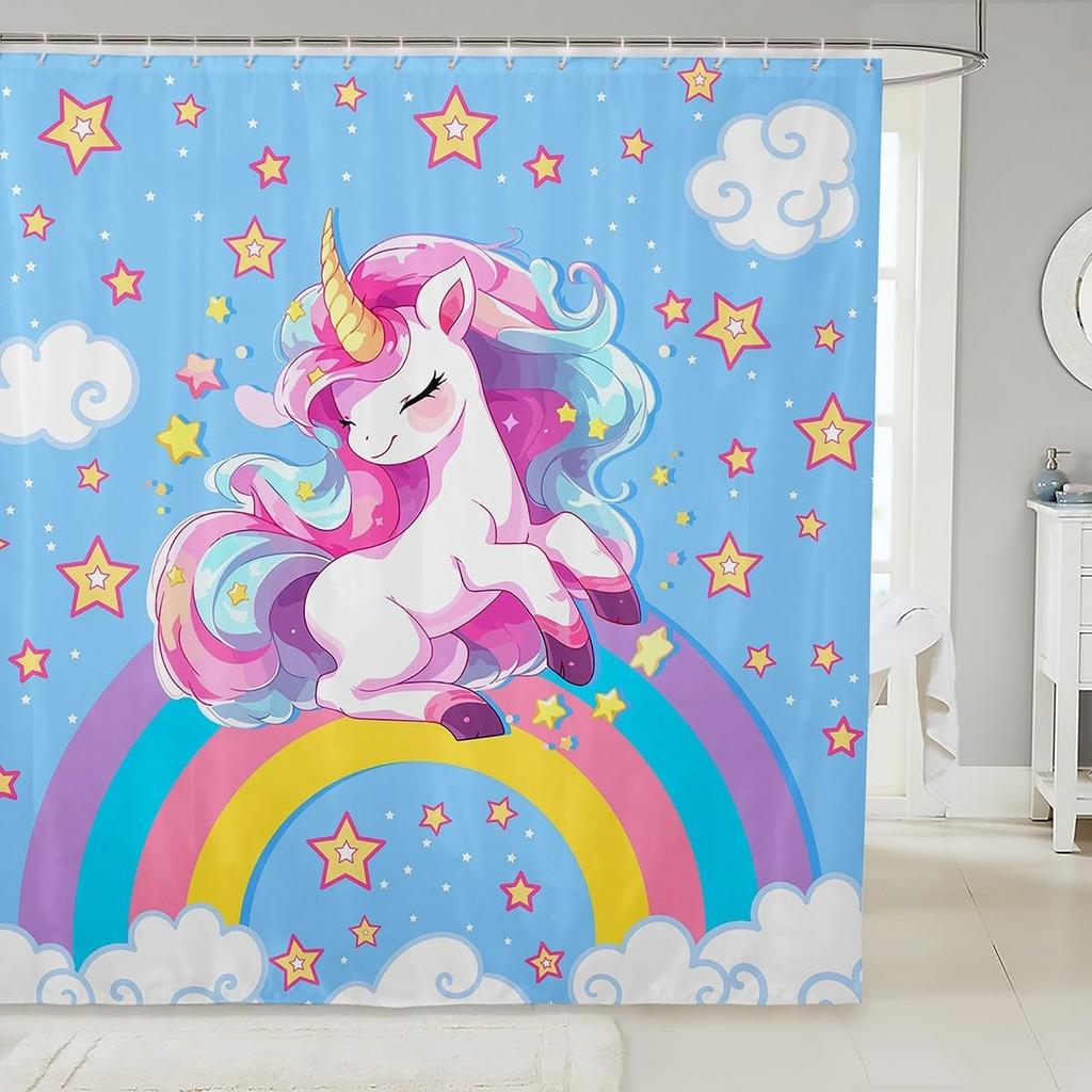 ManCute Frog Kids Shower Curtains,Lavender Flowers Butterfly Romantic Bathroom Curtains for Girls Boys Women,Cartoon Animals