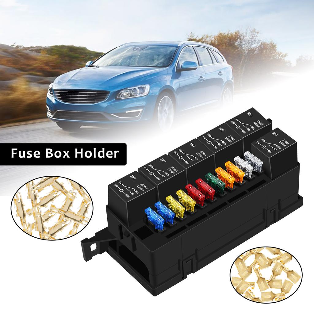 12V Sicherungsrelaisbox-Kit 52 Crimpanschlüsse 11 ATC/ATO-Sicherungen und 6 Relais Wasserdichtes Auto-Sicherungsrelaisbox-Block für Auto LKW Wohnmobil Boot