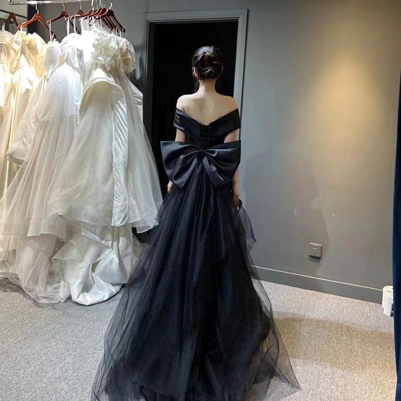 Black Evening Dress Skirt Women's 1011 New One-word Shoulder High-end Dinner Light Luxury Niche Fishtail Skirt Haute Couture