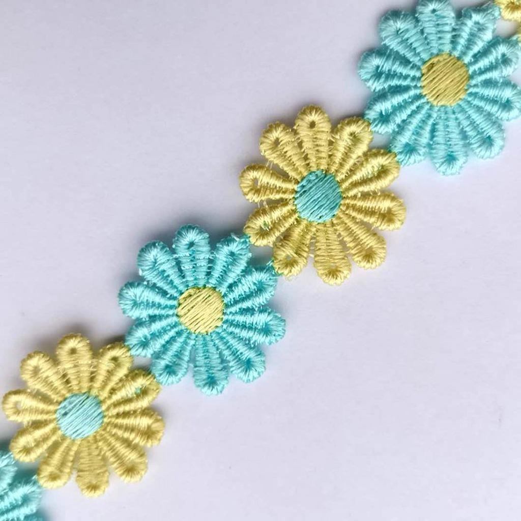 15 Yards/Roll 2.5cm Daisy Sunflower Lace Trim Water-soluble Embroidered Polyester Ribbon for DIY Crafts Sewing Clothing Decors