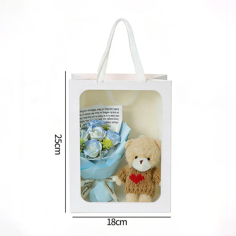 Artificial Rose Soap Flower Bear Bouquet Gift Bag Valentine'S Day Wedding Flower Bouquet Lovers Gifts Finished Producted