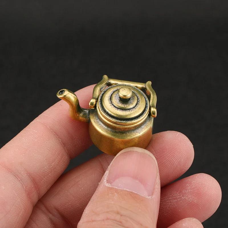 1Pc Antique Copper Mini Fingertip Kettle Teapot Pocket Incense Burner Retro Brass Tea Pet Home Decorations Accessories Desk Ornament