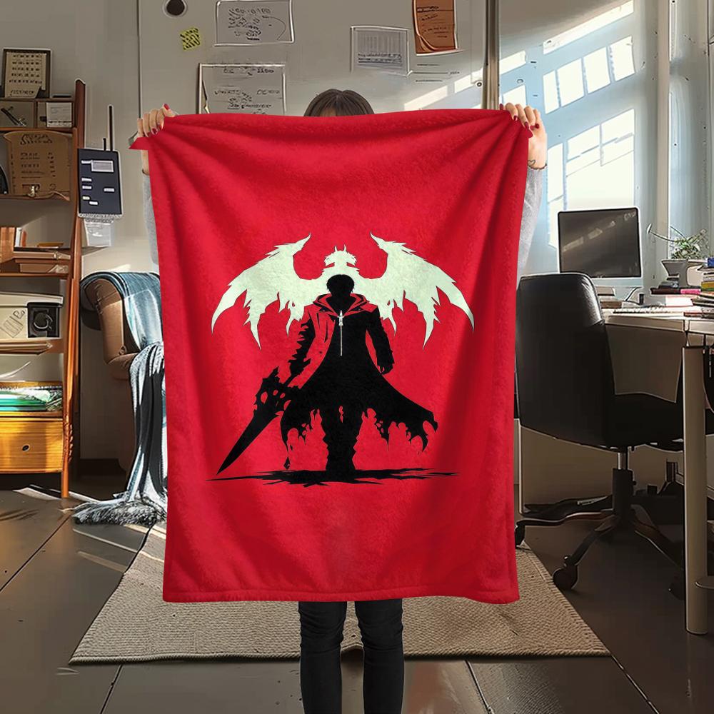 1PC Devil May Cry Print Flannel Blanket, High Quality All Seasons, Home Decor, Warmth and Comfort, Perfect for Christmas Gifts