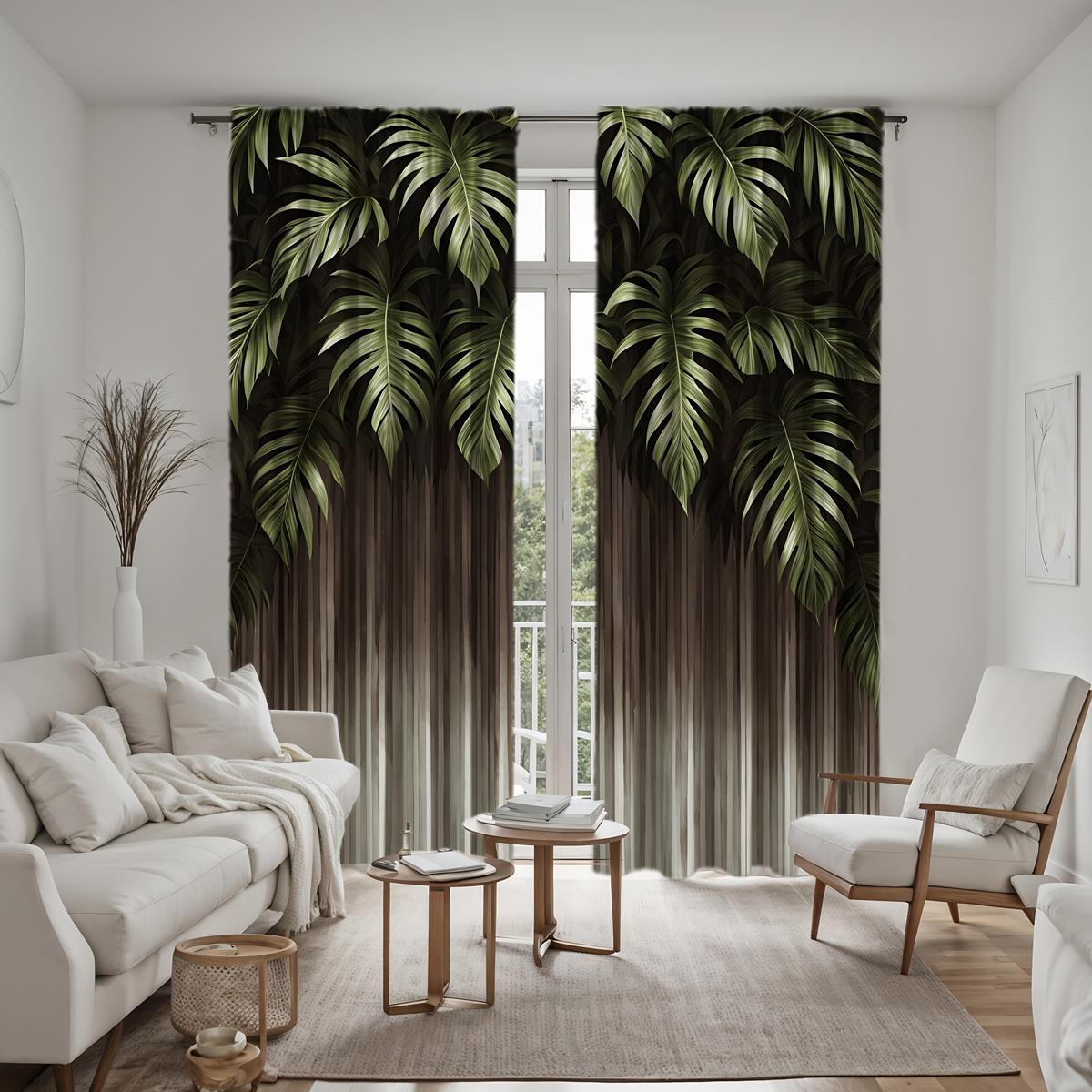 

2 шт. декоративных штор с тропическим зеленым широколиственным узором высокой четкости Зеленые шторы с цифровой печатью для украшения дома, стиль украшения гостиной W52H95inchW132H241cm